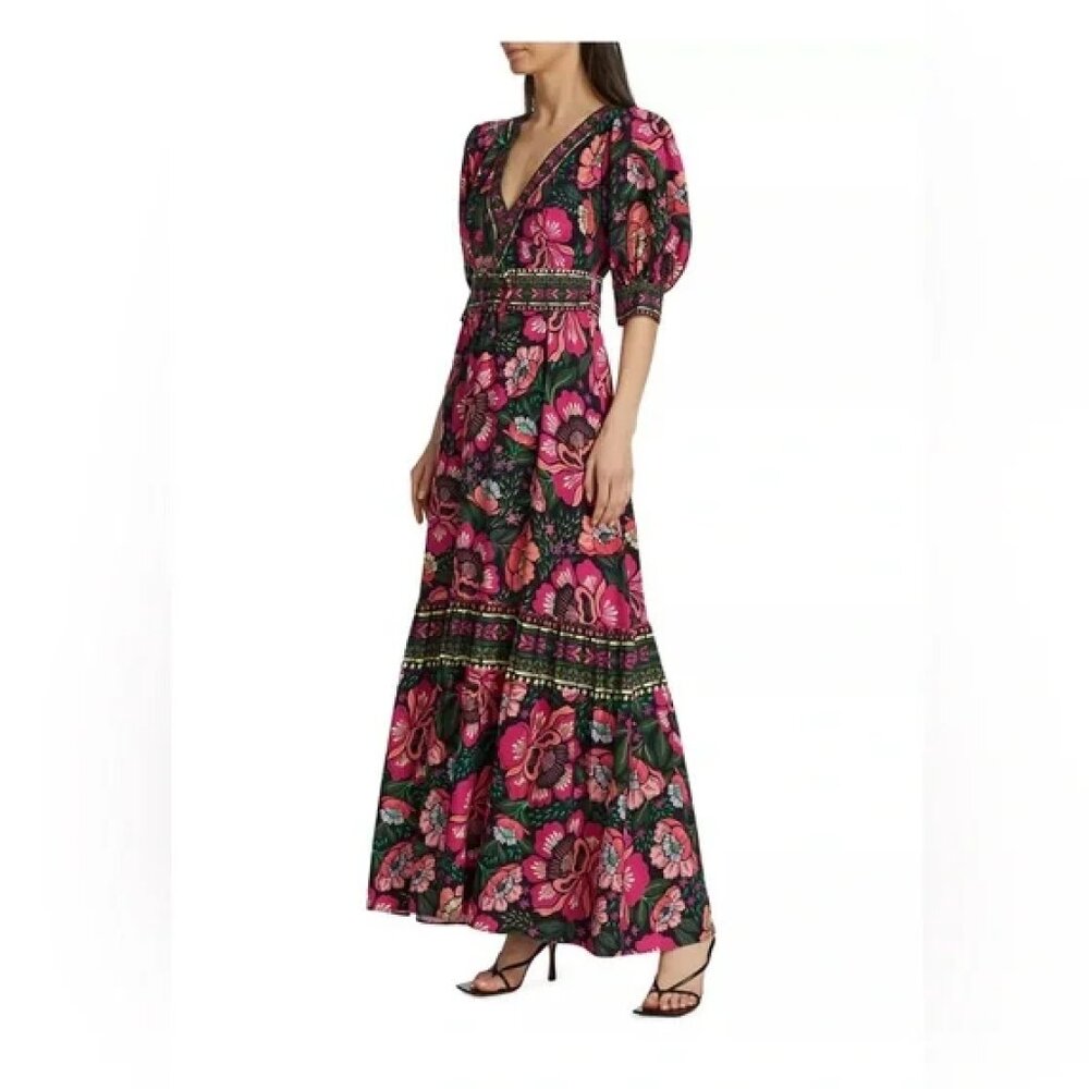Farm Rio Flower Gardens Maxi Dress – Vibrant Floral Pink, Size S